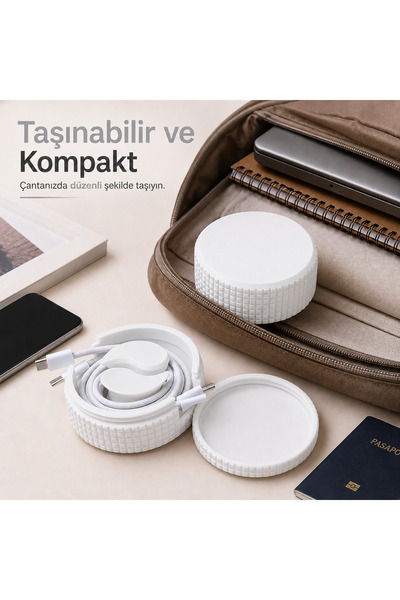 ZENVIA3D Taşınabilir Yuvarlak Kablo Düzenleyici ve Saklama Kutusu – Type-C, Ş...