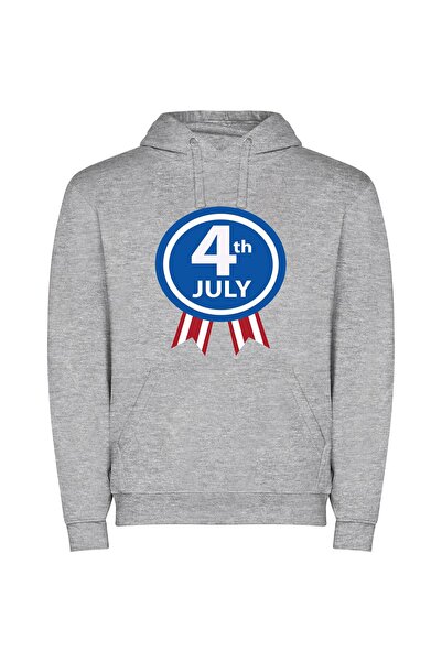 iLovePrints Ribboned Independence Badge Φούτερ με κουκούλα σε χρώμα Γκρι