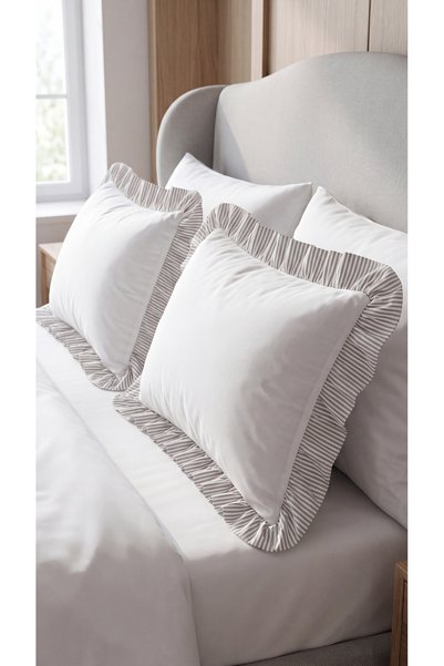 kesenegore 2-Piece Cotton Fabric Striped Ruffle Pillowcase 50X70 cm