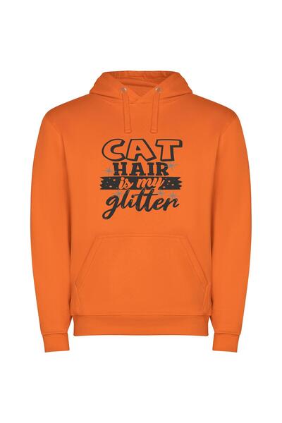 iLovePrints Feline Glitter Glamour Φούτερ με κουκούλα σε χρώμα Πορτοκαλί