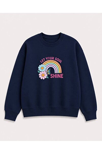 herkesemoda Rainbow Printed 2 Thread Threaded Crew Neck Sweatshirt