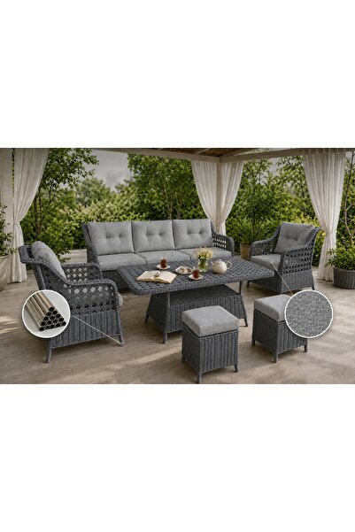 Vivense KAPADOKYA MAXİ MİNDERLİ BAHÇE TAKIMI, 6 KİŞİLİK, GRİ