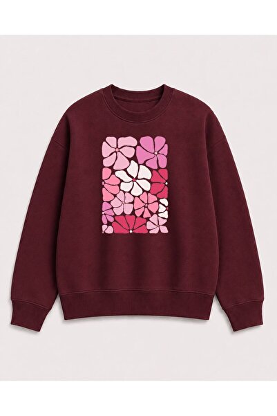 herkesemoda Colorful Flowers Printed 2 Thread Threaded Crew Neck Sweatshirt