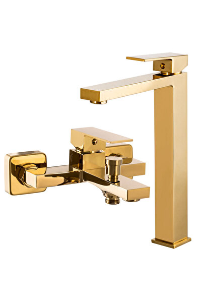 Granitan Set baterii baie Ister: cadă + lavoar, design modern, Auriu