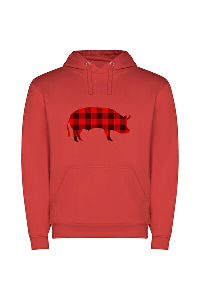 iLovePrints Silhouette of Posh Pig Φούτερ με κουκούλα σε χρώμα Κόκκινο