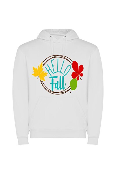 iLovePrints Hello Fall's Leafy Greeting Φούτερ με κουκούλα σε χρώμα Λευκό