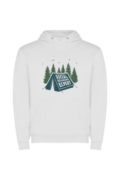 iLovePrints Camping Distancing Guru Φούτερ με κουκούλα σε χρώμα Λευκό