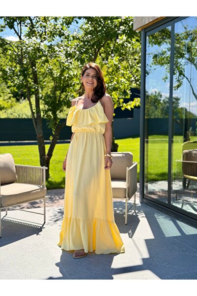 RAMONA BADESCU EXCLUSIVE Rochie lungă din muselină cu volane – Bretele subțiri