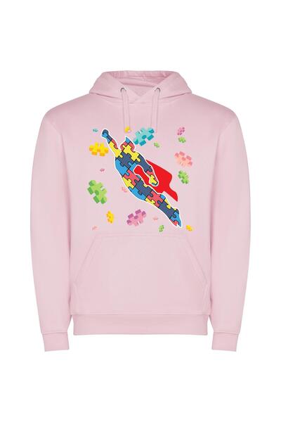 iLovePrints Colorful Puzzle Hero's Flight Φούτερ με κουκούλα σε χρώμα Ροζ