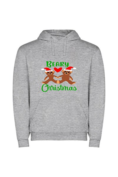 iLovePrints Bear Legs: Beary Christmas Φούτερ με κουκούλα σε χρώμα Γκρι