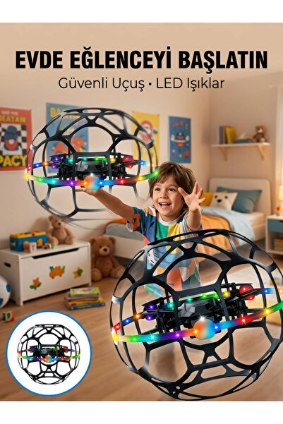 Genel Markalar El Hareketi Kontrollü Futbol Topu Tasarımlı Drone LED Işıklı