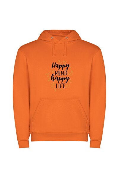 iLovePrints Blissful Mind, Joyful Life Φούτερ με κουκούλα σε χρώμα Πορτοκαλί