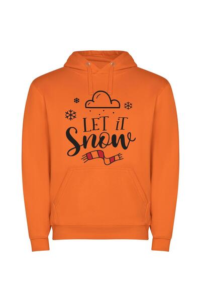 iLovePrints Serenity in Falling Snow Φούτερ με κουκούλα σε χρώμα Πορτοκαλί
