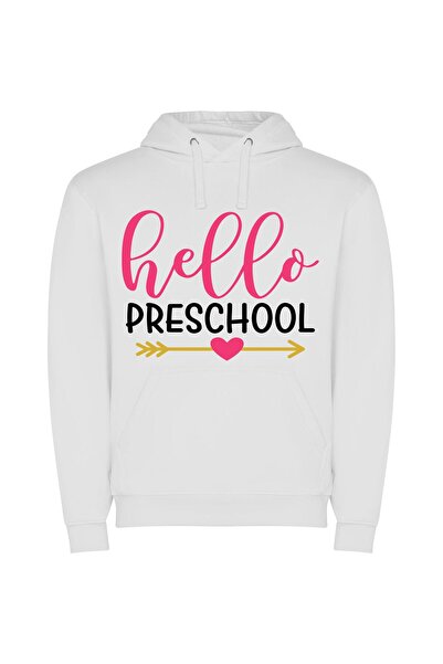 iLovePrints Hello Preschool, Old School Φούτερ με κουκούλα σε χρώμα Λευκό