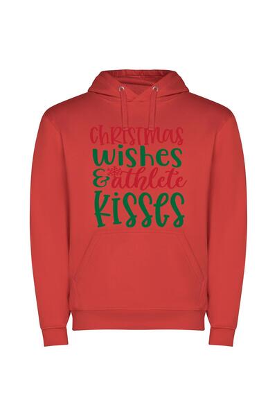 iLovePrints Magic Kisses: Merry Christmas Φούτερ με κουκούλα σε χρώμα Κόκκινο