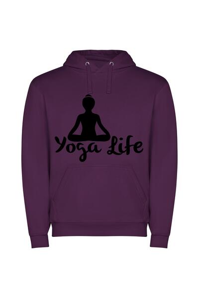 iLovePrints Monochrome Zen: Street Yoga Φούτερ με κουκούλα σε χρώμα Μωβ