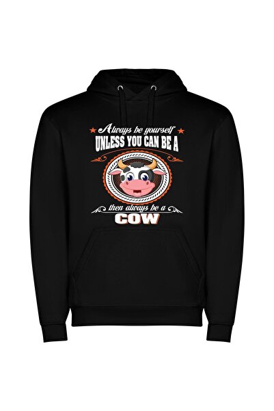 iLovePrints Blissful Bovine Portrait Φούτερ με κουκούλα σε χρώμα Μαύρο