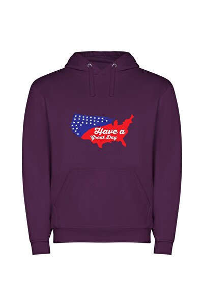 iLovePrints USA: Happy Day Map Φούτερ με κουκούλα σε χρώμα Μωβ