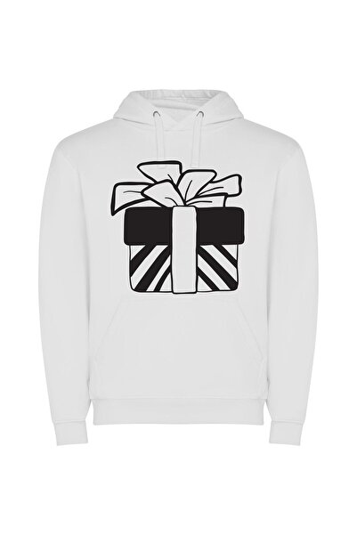 iLovePrints Monochrome Gift Extravaganza Φούτερ με κουκούλα σε χρώμα Λευκό