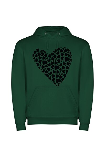 iLovePrints Hearts Unleashed: Black & White Φούτερ με κουκούλα σε χρώμα Πράσινο