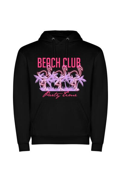 iLovePrints Retro Beach Club Vibes Φούτερ με κουκούλα σε χρώμα Μαύρο