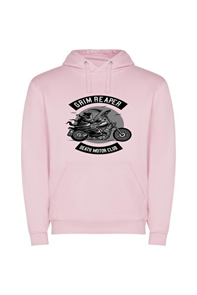 iLovePrints Grim Reaper's Motorcycle Fete Φούτερ με κουκούλα σε χρώμα Ροζ