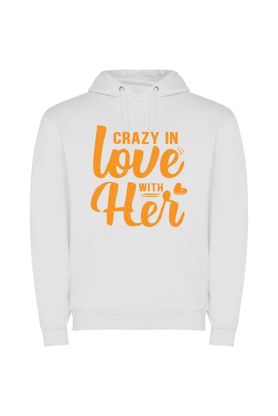 iLovePrints Adore Her Crazy Love Φούτερ με κουκούλα σε χρώμα Λευκό