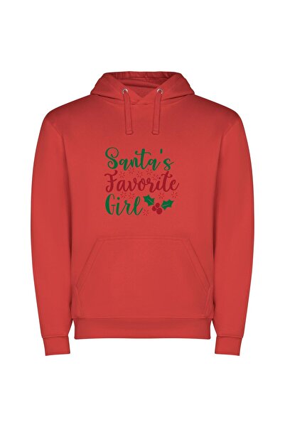iLovePrints Merry Santa's Favorite Girls Φούτερ με κουκούλα σε χρώμα Κόκκινο