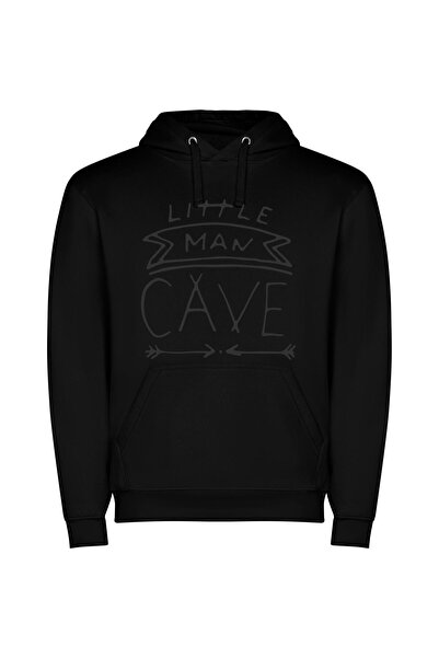 iLovePrints Monochrome Man Cave Φούτερ με κουκούλα σε χρώμα Μαύρο