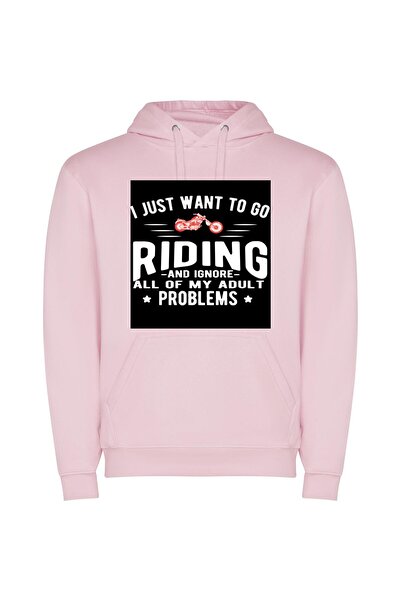 iLovePrints Reckless Bliss: Motorcycle Escapades Φούτερ με κουκούλα σε χρώμα Ροζ