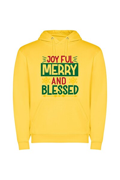 iLovePrints Blessed Holidays of Joy Φούτερ με κουκούλα σε χρώμα Κίτρινο