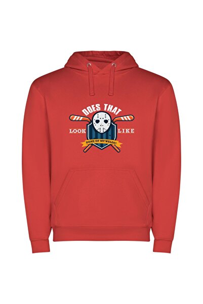 iLovePrints Game On: Hockey Inspired Φούτερ με κουκούλα σε χρώμα Κόκκινο