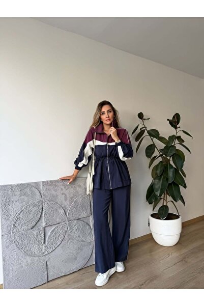 Zerrincan Giyim Bordo File Mix Parçalı Tasarım Takım