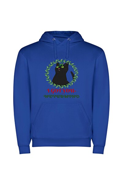 iLovePrints Cat's Elegance: Inspired Feline Φούτερ με κουκούλα σε χρώμα Μπλε