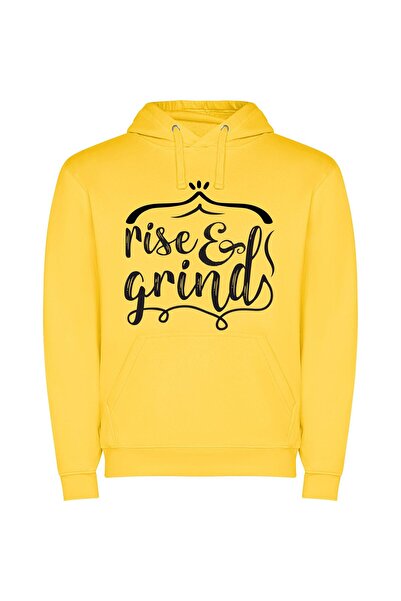 iLovePrints Grind & Rise: Aesthetically Chic Φούτερ με κουκούλα σε χρώμα Κίτρινο