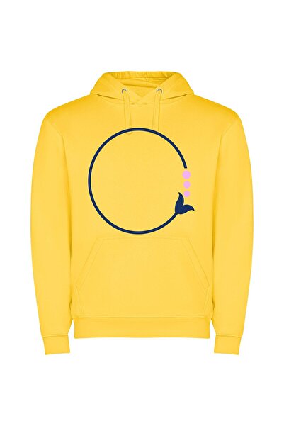 iLovePrints Circle Bliss: Floral Minimalism Φούτερ με κουκούλα σε χρώμα Κίτρινο