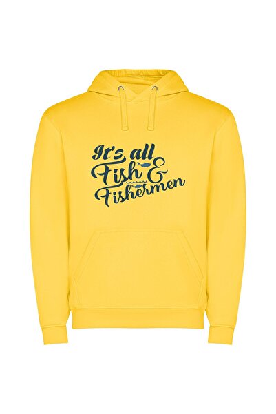 iLovePrints Fishing Enclave: Aquatic Harmony Φούτερ με κουκούλα σε χρώμα Κίτρινο
