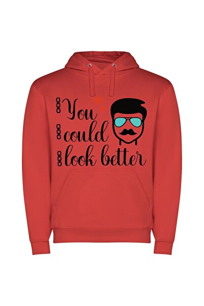 iLovePrints Dapper Stache & Sunglasses Φούτερ με κουκούλα σε χρώμα Κόκκινο