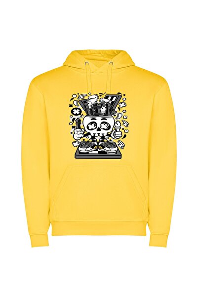 iLovePrints Intoxicating Monochrome Skull Φούτερ με κουκούλα σε χρώμα Κίτρινο