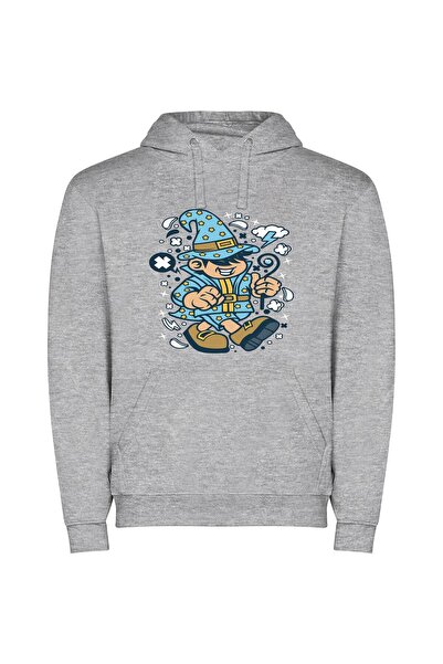 iLovePrints Magical Wizard Character Φούτερ με κουκούλα σε χρώμα Γκρι