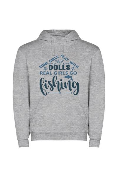 iLovePrints Fishing's Real Girls Adventure Φούτερ με κουκούλα σε χρώμα Γκρι