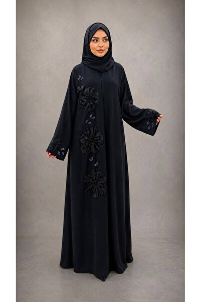 Ophelia Noir Fleur Floral Abaya for Women – Premium Handmade 3D Floral Embell...