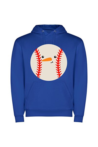iLovePrints Round Face Sports Mascot Φούτερ με κουκούλα σε χρώμα Μπλε