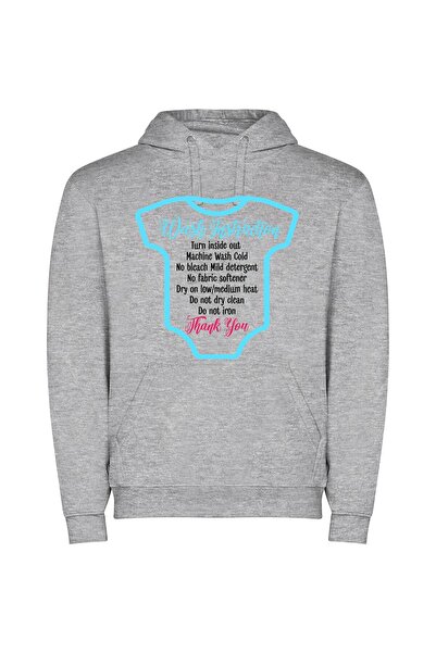 iLovePrints Baby's Wash Instructions Φούτερ με κουκούλα σε χρώμα Γκρι