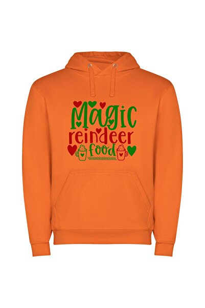 iLovePrints Merry Magic Reindeer Feast Φούτερ με κουκούλα σε χρώμα Πορτοκαλί