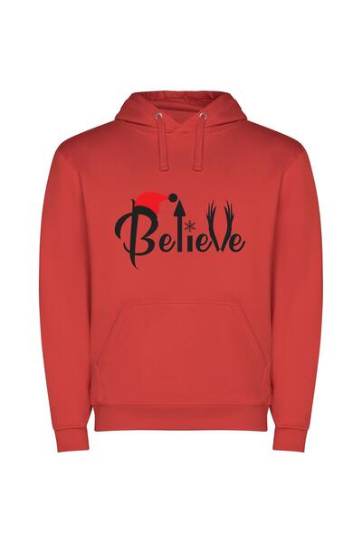 iLovePrints Believe in Merry Magic Φούτερ με κουκούλα σε χρώμα Κόκκινο