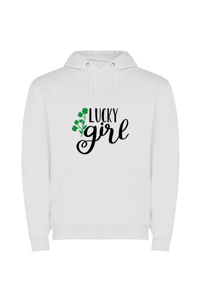 iLovePrints Luck-filled Clover Cutie Φούτερ με κουκούλα σε χρώμα Λευκό