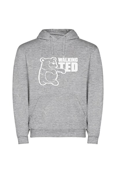 iLovePrints Terrified Bear Walking Strong Φούτερ με κουκούλα σε χρώμα Γκρι