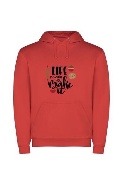 iLovePrints Baking Life: Graphic Art Φούτερ με κουκούλα σε χρώμα Κόκκινο