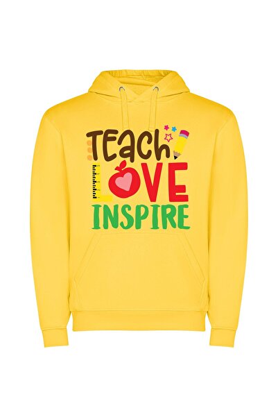 iLovePrints Love, Inspire, Teach! Φούτερ με κουκούλα σε χρώμα Κίτρινο